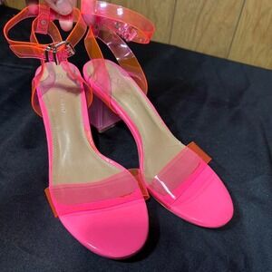 Neon‎ Pink Clear Block heel sandals Size 9 Womens